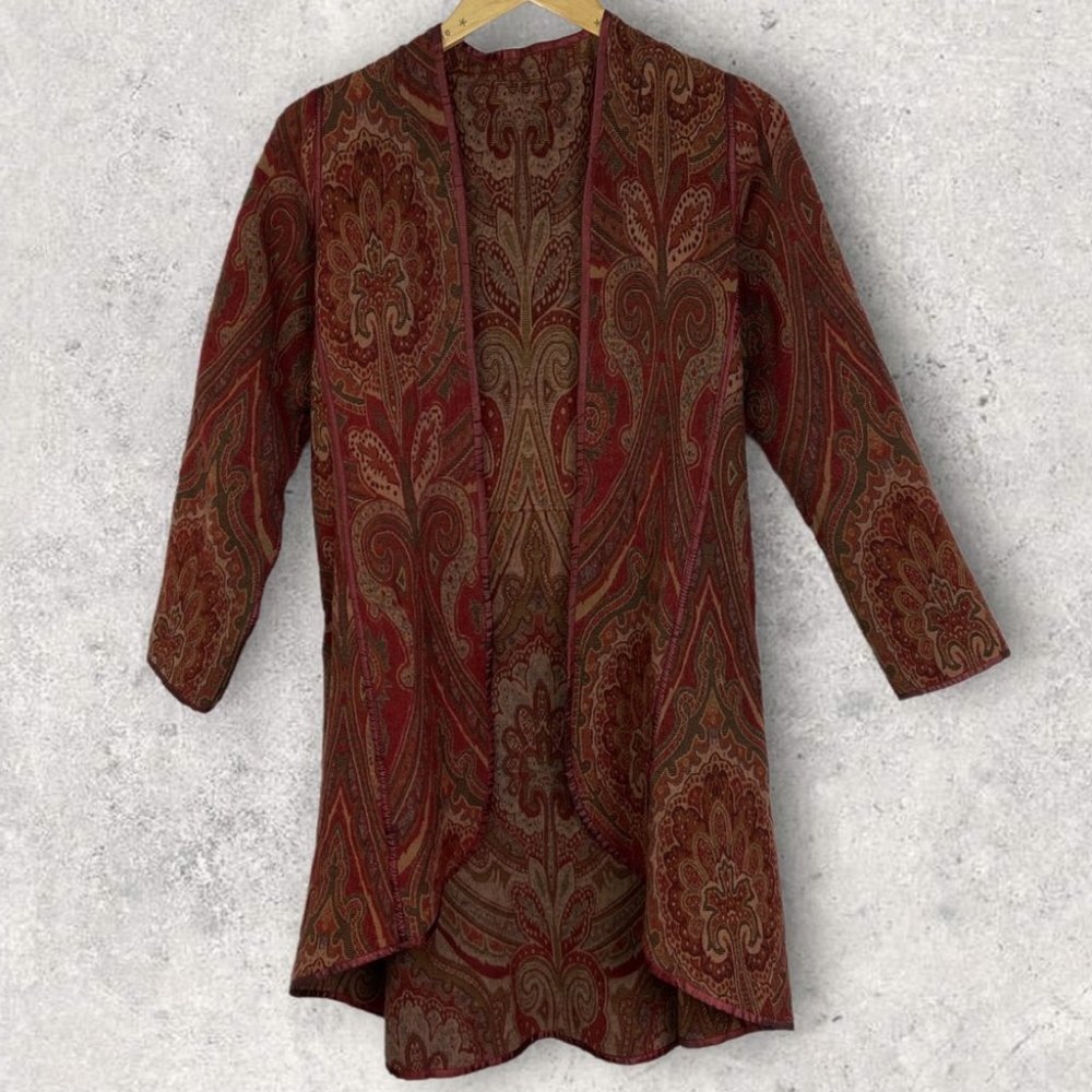 Vintage Rust‎ Brown Floral Shacket Embroidered Sweater Jacket Reversible Coat S